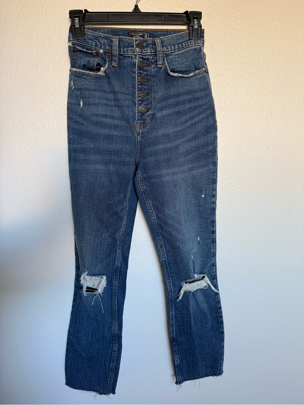 Abercrombie & Fitch High-Rise Distressed Dark Blue Jeans